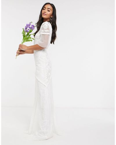 Frock and Frill Embroidered Maxi Dress With Tie Waist in White