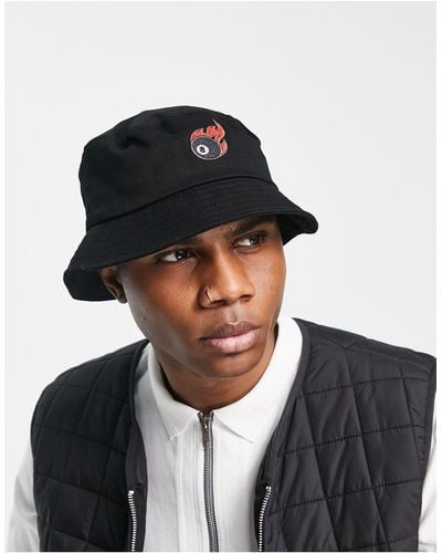 ASOS 90's Cotton Bucket Hat With 8 Ball Embroidery - Black