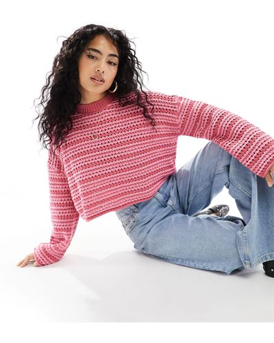 ASOS Cropped Crew Neck Stitch Sweater - Pink