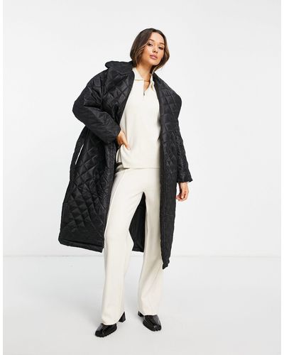 ASOS Quilted Puffer Trench Coat With Belt - Black