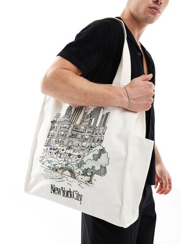 Abercrombie & Fitch Destination Drawing Preppy Canvas Tote Bag - White