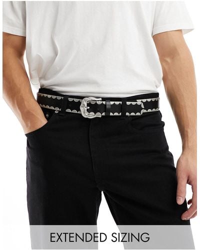 ASOS Faux Leather Belt With Metal Detail And Western Buckle - White