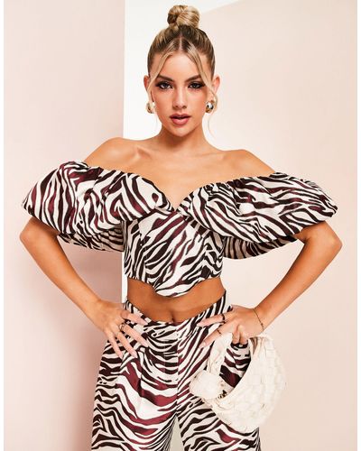 ASOS Co-ord Off Shoulder Puff Sleeve Top - Multicolour