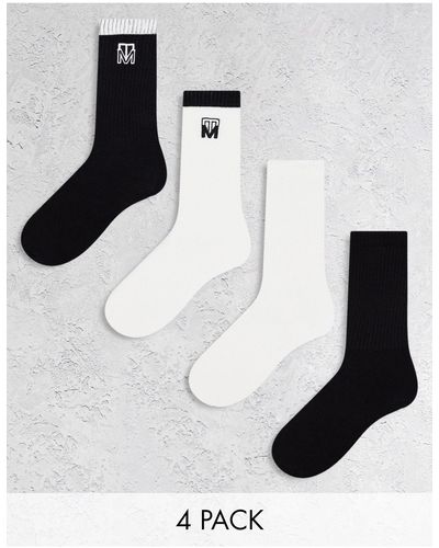 TOPMAN Set Van 4 Paar Sokken Met Monogram - Wit