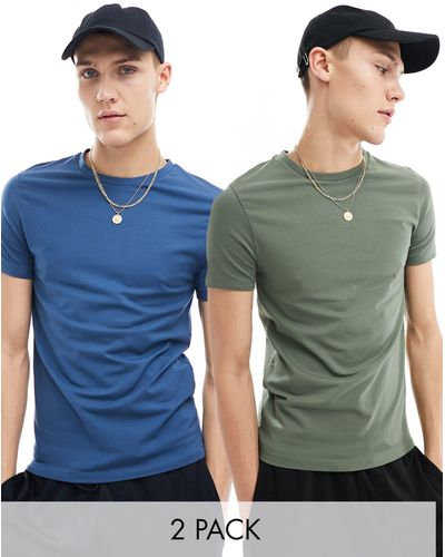 ASOS 2 Pack Muscle Fit T-shirt - Blue