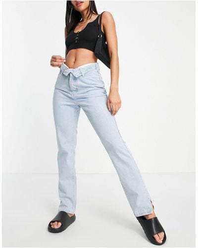 Missguided Fold Over Straight Leg Jean - Blue