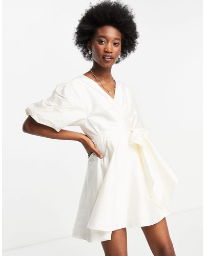 Forever New Tie Waist Cotton Poplin Mini Dress With Oversized Sleeve - White
