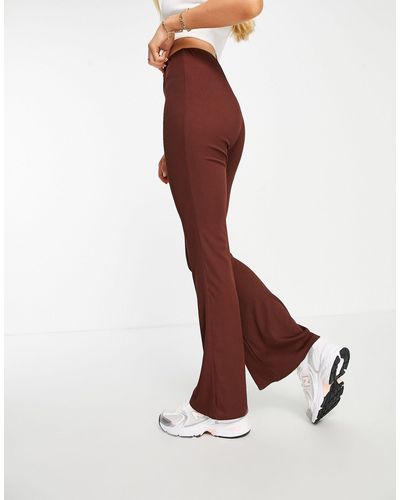 New Look Ribbed Flared Pants - Purple