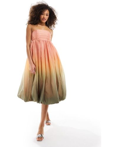 & Other Stories Strapless Midaxi Dress With Puffball Hem - Multicolor