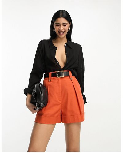 ASOS Linen Blend Mom Shorts With Waist Tabs - Orange