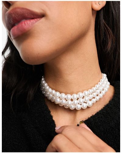 ASOS Choker Necklace With Triple Row Faux Pearl Design - Black