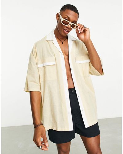ASOS Volume Oversized Shirt With Contrast Border - Natural