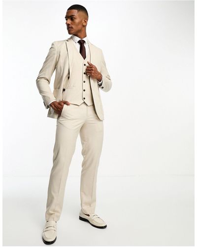 Ben Sherman Pantaloni da abito slim elasticizzati effetto lino color crema - Bianco