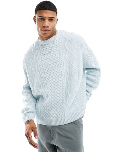 ASOS Oversized Slouchy Cable Knit Jumper - Blue
