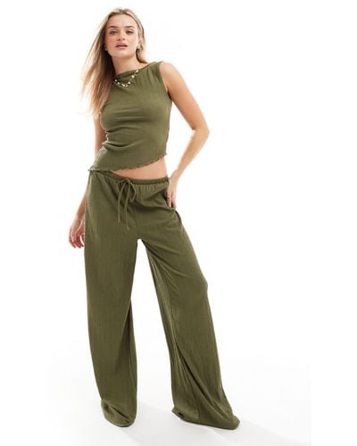 ASOS Textured Wide Leg Trousers Co Ord - Green