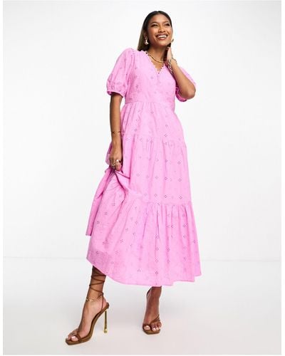 Y.A.S Robe longue en broderie anglaise - Rose