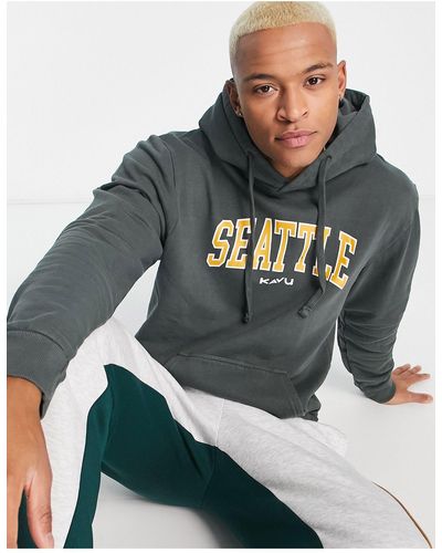 Kavu Seattle - felpa con cappuccio grigia con stampa stile college sul petto - Grigio