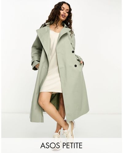 ASOS Asos Design Petite - Trenchcoat Met Lange Pasvorm - Naturel