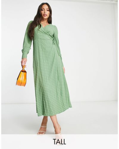 Vero Moda Textured Wrap Midi Dress - Green