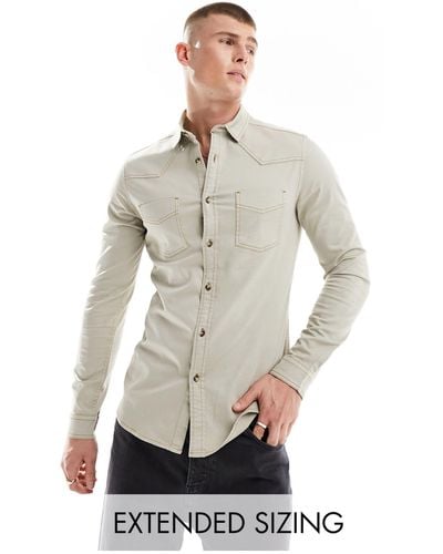 ASOS Slim Western Denim Shirt With Contrast Stitching - White