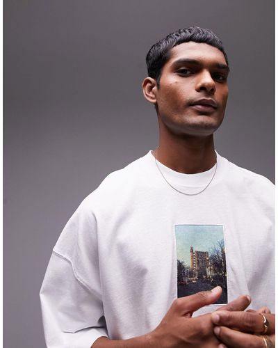 TOPMAN Extreme Oversized Fit T-shirt With Tower Block Patch Print - White