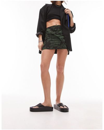 TOPSHOP Knotted Blurred Print Mini Skirt - Black
