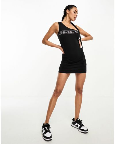 Juicy Couture Vestido corto asimétrico con logo - Negro