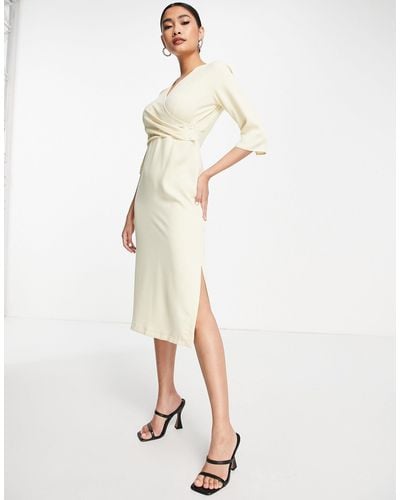 Closet Button Side Wrap Midi Dress - White