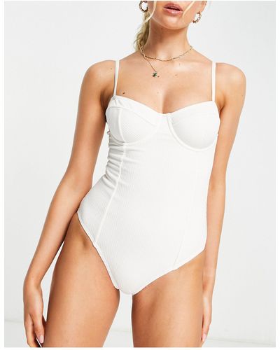 NA-KD Ribbed Cupped Swimsuit - White