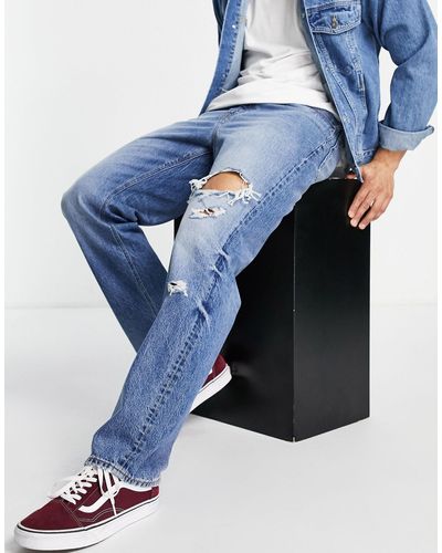 ASOS – locker geschnittene jeans mit geradem bein und zierrissen - Blau