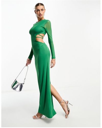 Naanaa Long Sleeve Maxi Dress With Cut Out Detail - Green