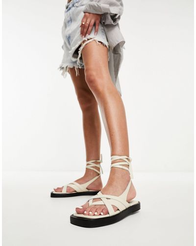 ASRA Enzo Cross Strap Sandals With Toe Loop - White