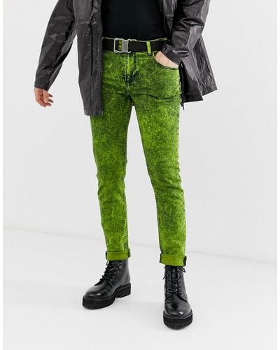 ASOS Skinny Jeans In Acid Wash Lime Green