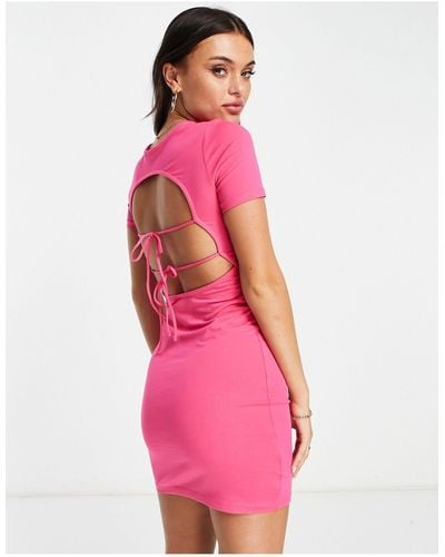 Monki Tie Back Mini Dress - Pink