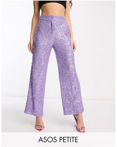 ASOS Asos Design Petite Straight Sequin Ankle Grazer Pants - Purple