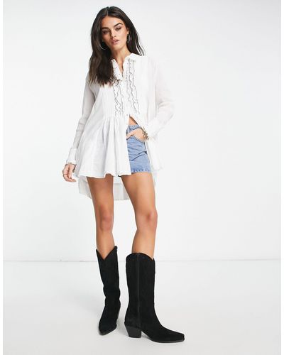 Free People Longline Tunic With Ruffle Detailing - White