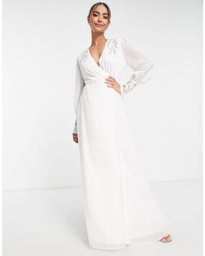 Hope & Ivy Bridal Embellished Wrap Maxi Dress - White