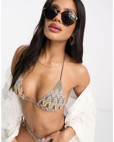 South Beach – triangel-bikinioberteil mit em print und stickerei - Braun