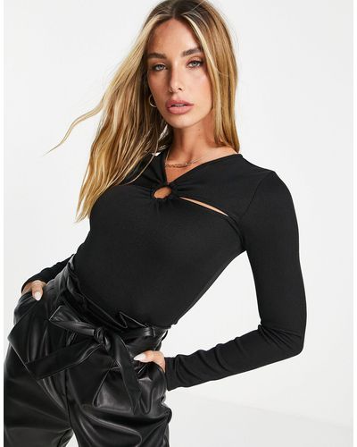 River Island Top Met Lange Mouwen, Uitsnijdingen En Metalen Detail - Zwart