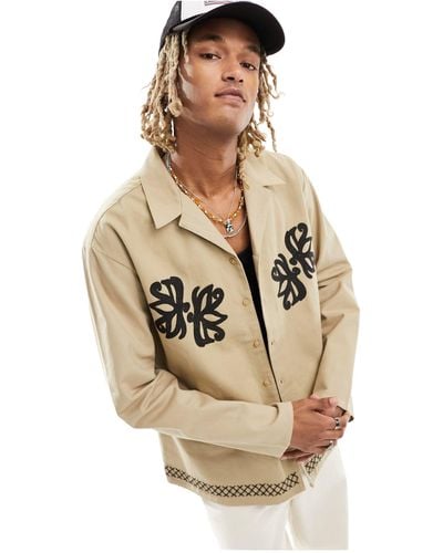 Reclaimed (vintage) Long Sleeve Bed Jacket Shirt With Embroidery - Metallic