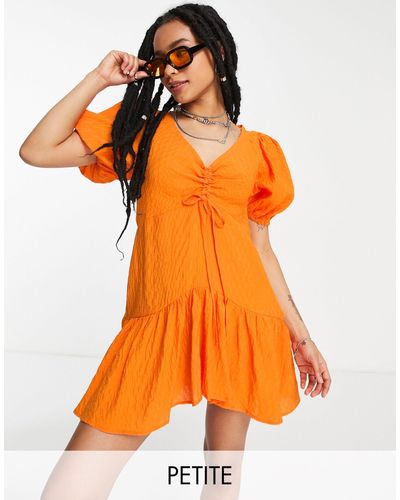 Topshop Unique Textured Ruched Front Mini Tea Dress - Orange