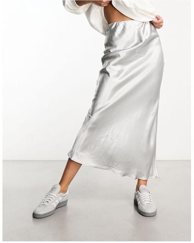 New Look Falda larga plateada - Blanco