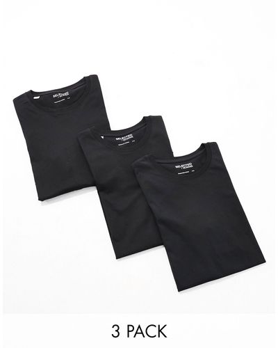 SELECTED Confezione da 3 t-shirt nera, bianca e blu