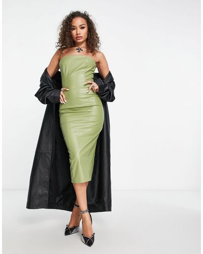Missy Empire Leather Look Bandeau Midi Dress - Green