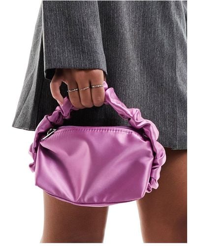 ASOS Mini Satin Scrunch Handle Bag With Detachable Crossbody Chain - Pink
