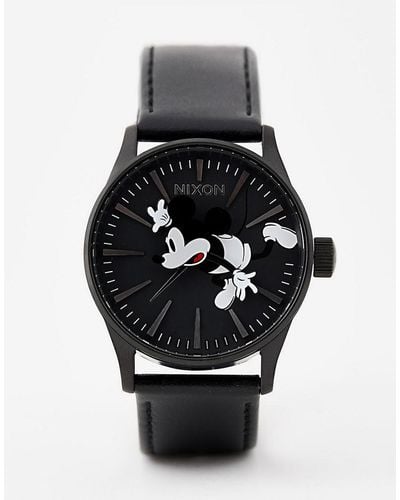 Nixon X Mickey Mouse Sentry Leather Watch In Black