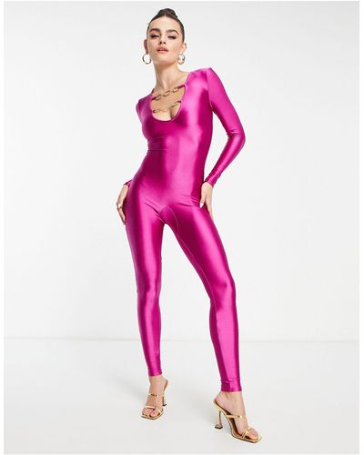 Annorlunda Cut-out Chain Detail Catsuit - Pink