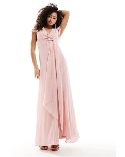 TFNC London Bridesmaid Flutter Sleeve Ruffle Detail Maxi Dress - Pink