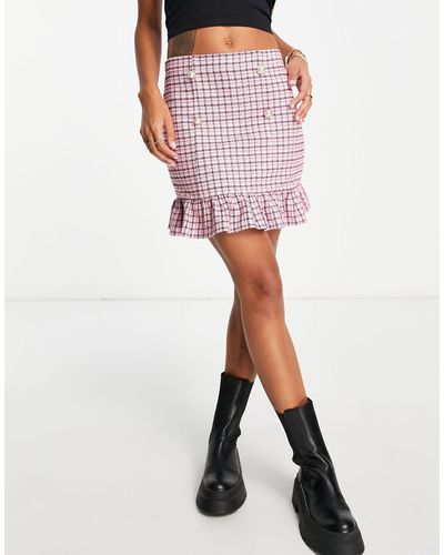 Miss Selfridge Check Boucle Skirt - Pink