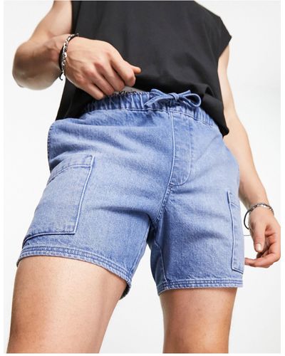 ASOS Slim Shorter Length Denim Cargo Shorts - Blue